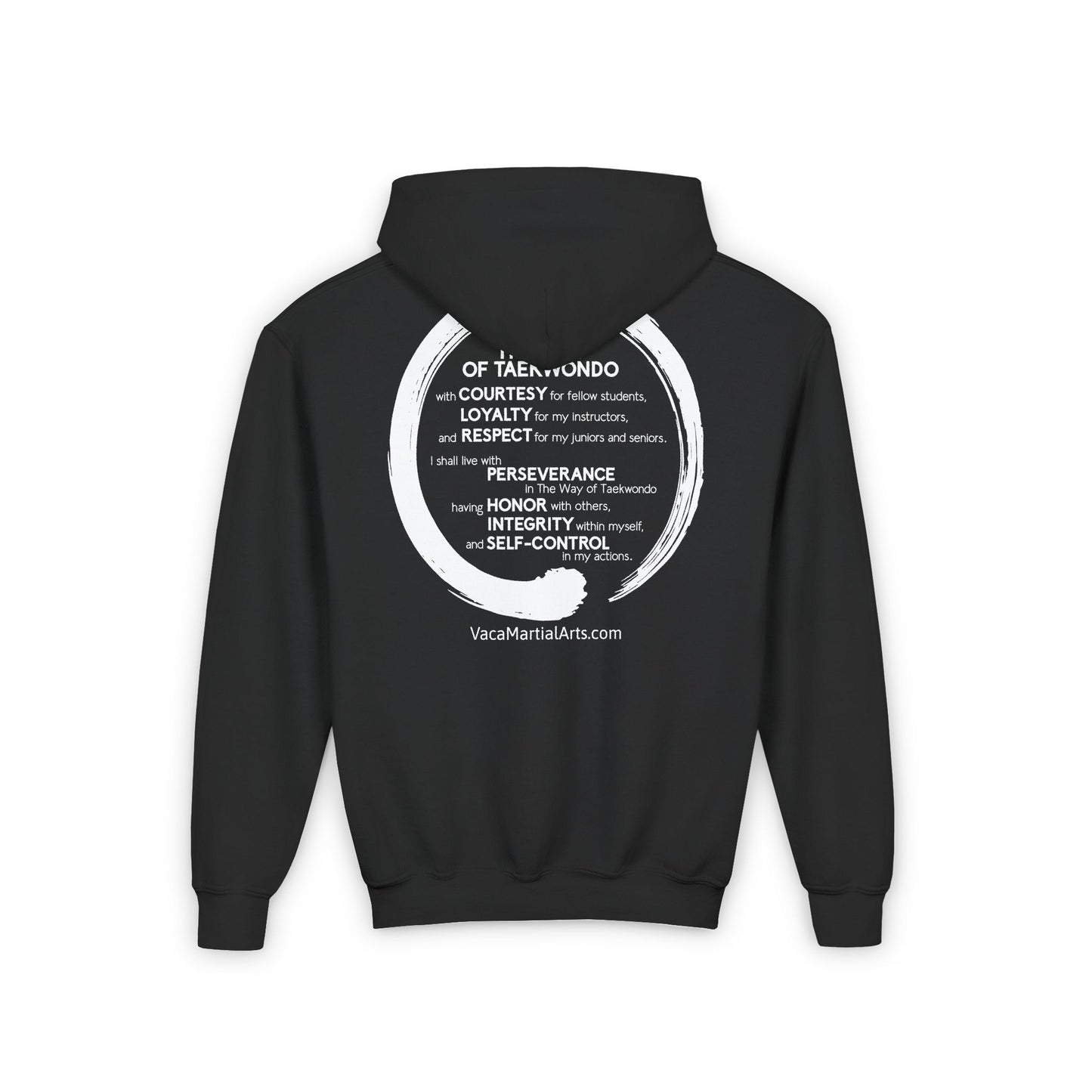 Youth Hoodie - Hamlets TKD - Zen Front and Way of Taekwondo Back - White Black or Red