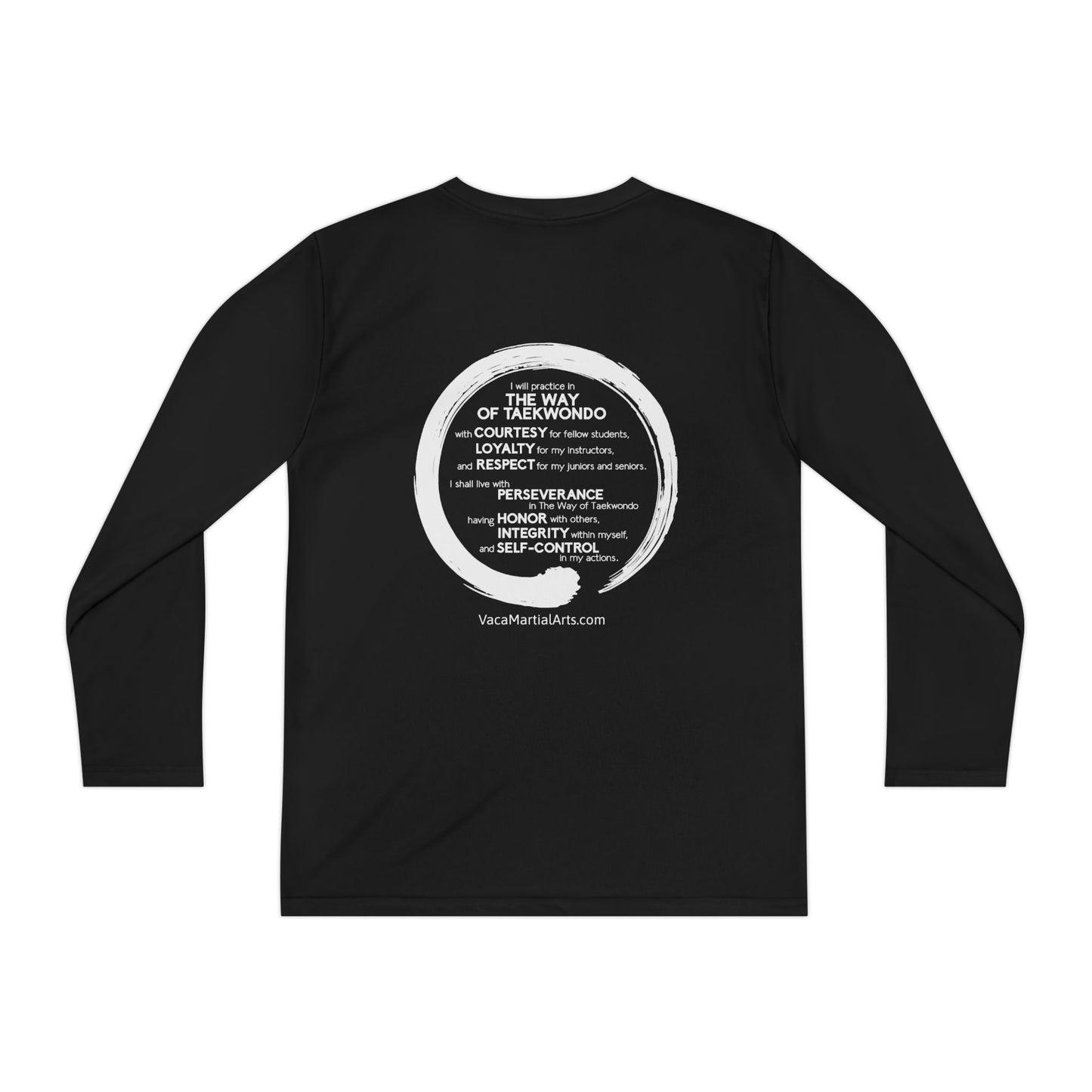 Youth Long Sleeve Sport Tee - Hamlets TKD - Zen Front and Way of Taekwondo Back