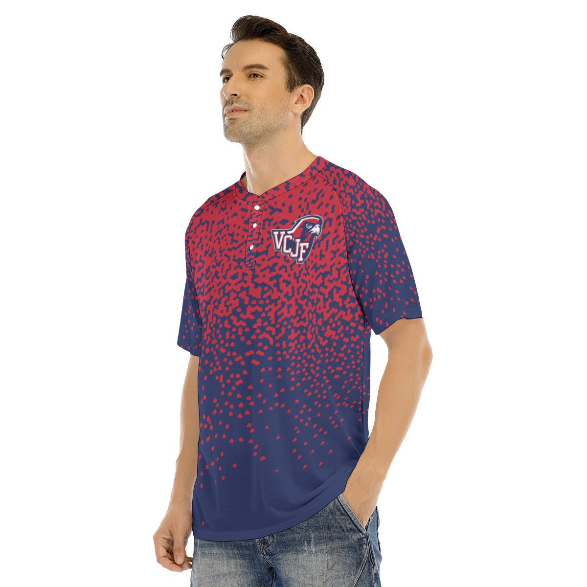 EXAMPLE Men's Short Sleeve Raglan Tee with Buttons